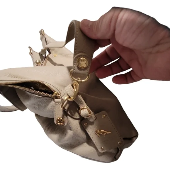 Emma Fox Dressage Kiss Lock Hobo Bag Cream Gold Hardware Lined - Picture 9 of 13